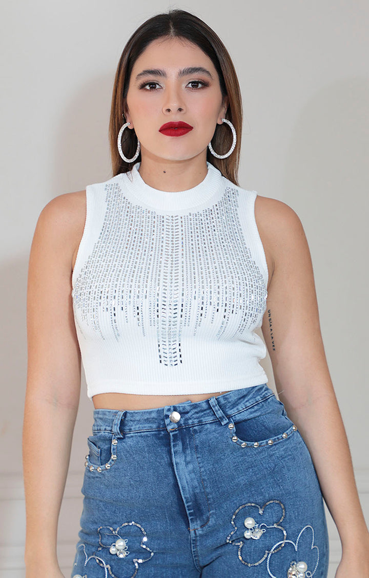 Blusa blanca con brillos