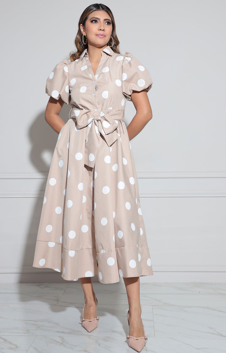 Vestido cafè estampado polka-dots