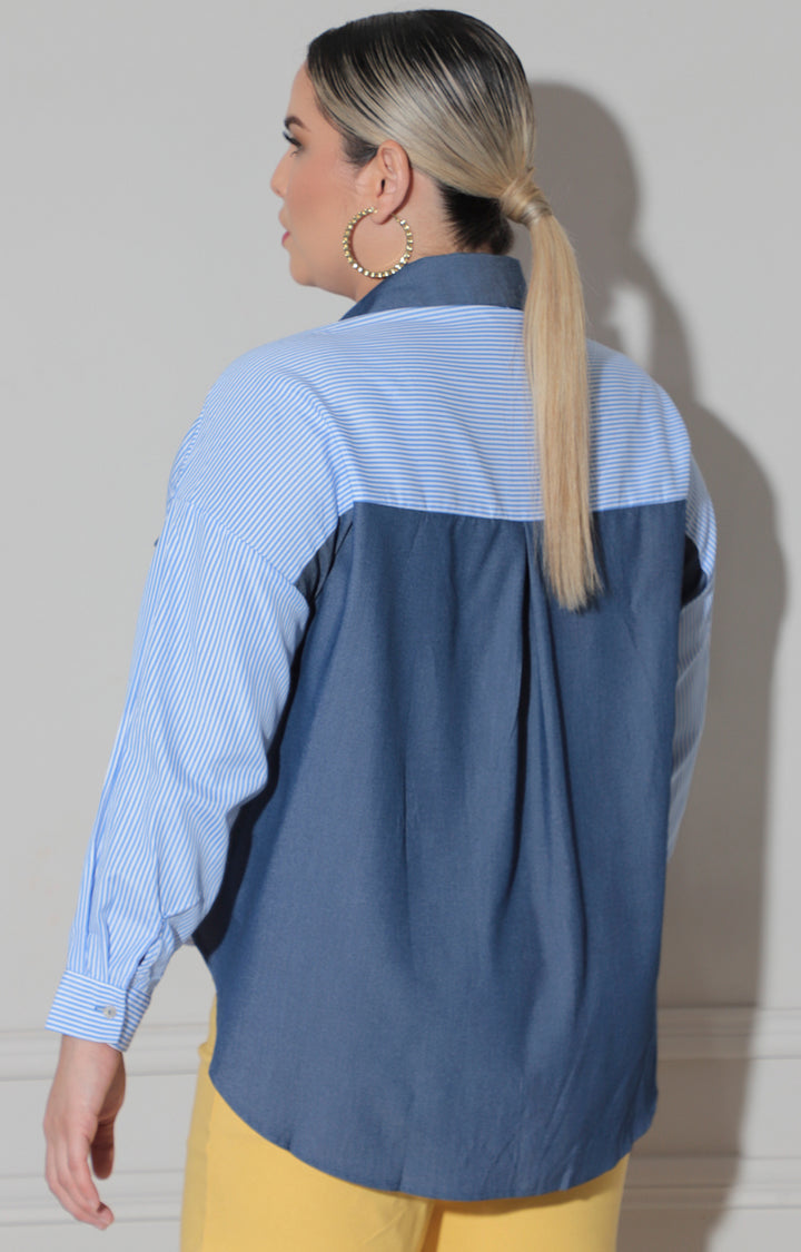 Blusa azul claro de rayas - BLUSA Boutiquemirel 