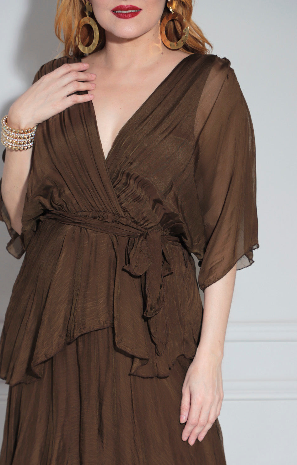 Vestido de seda café