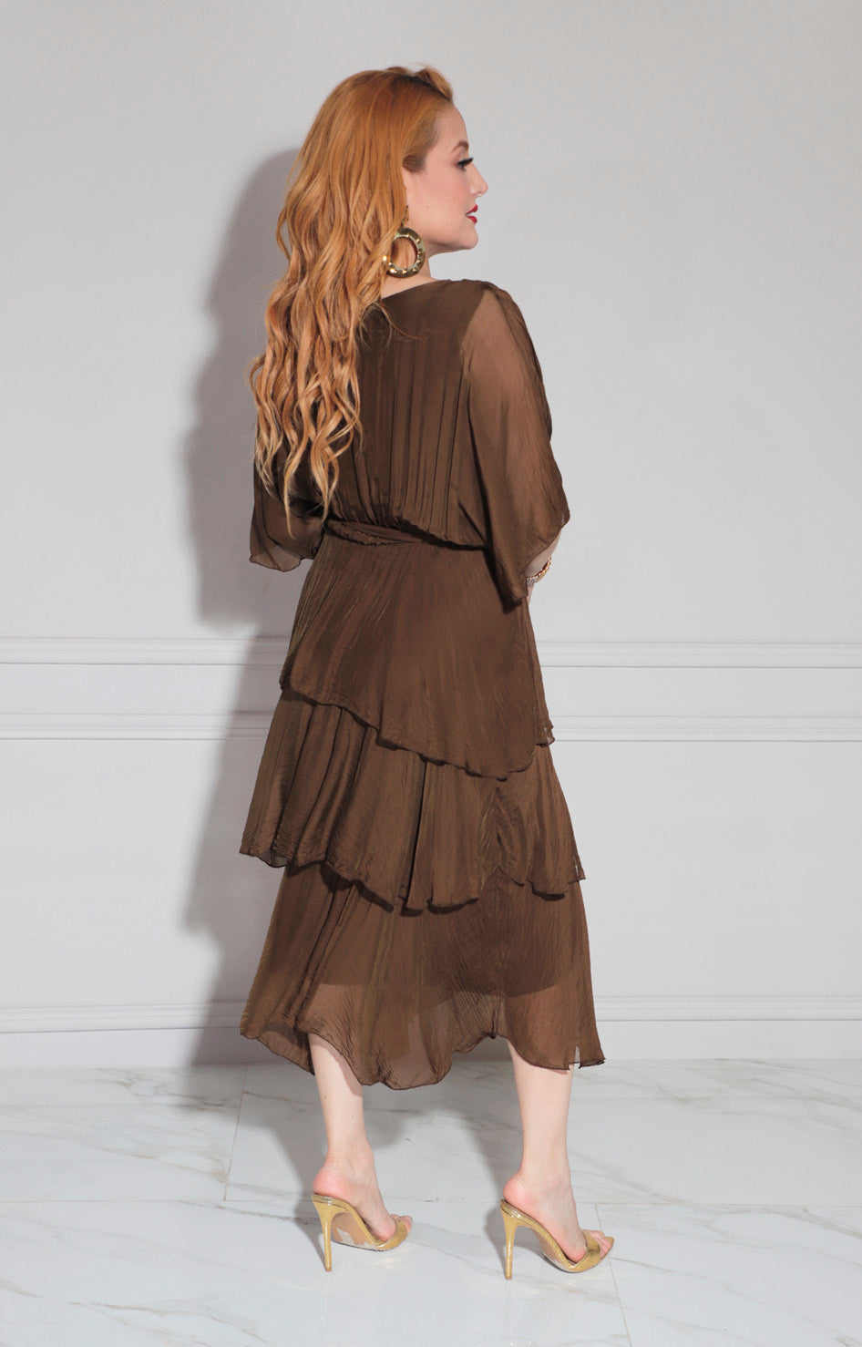 Vestido de seda café