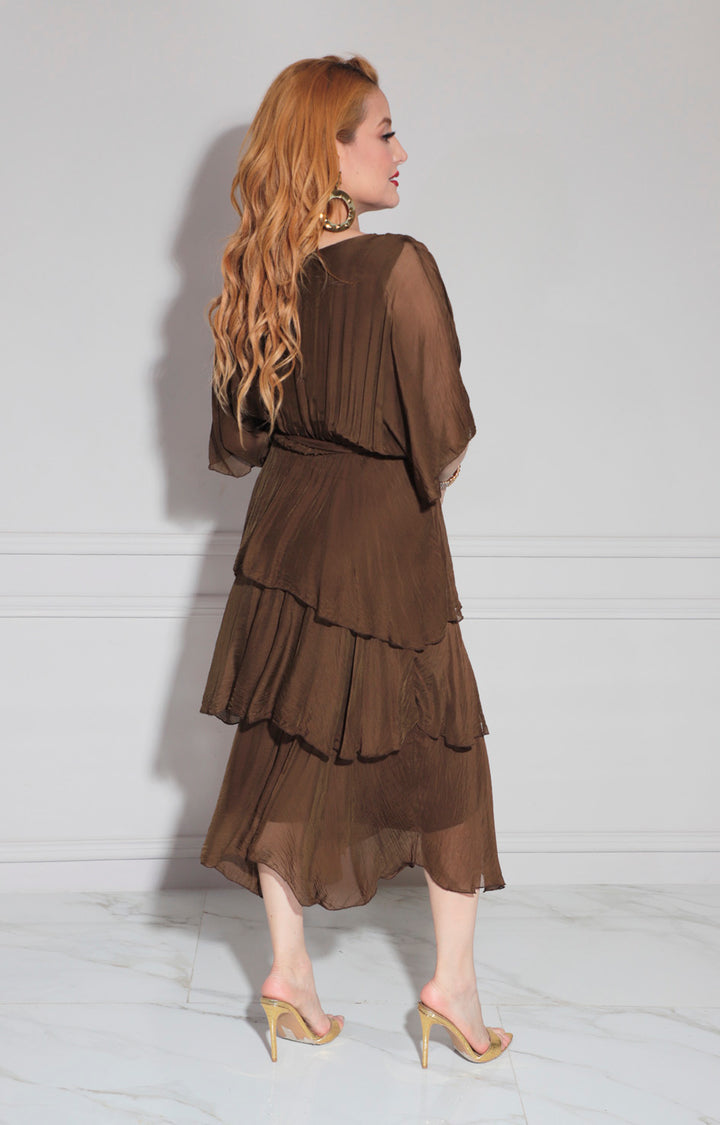 Vestido de seda café