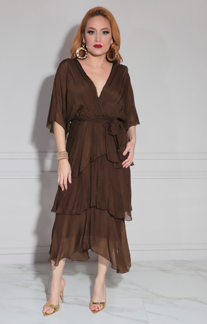 Vestido de seda café