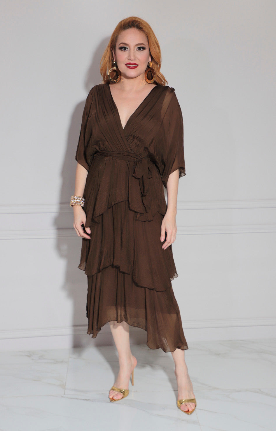 Vestido de seda café