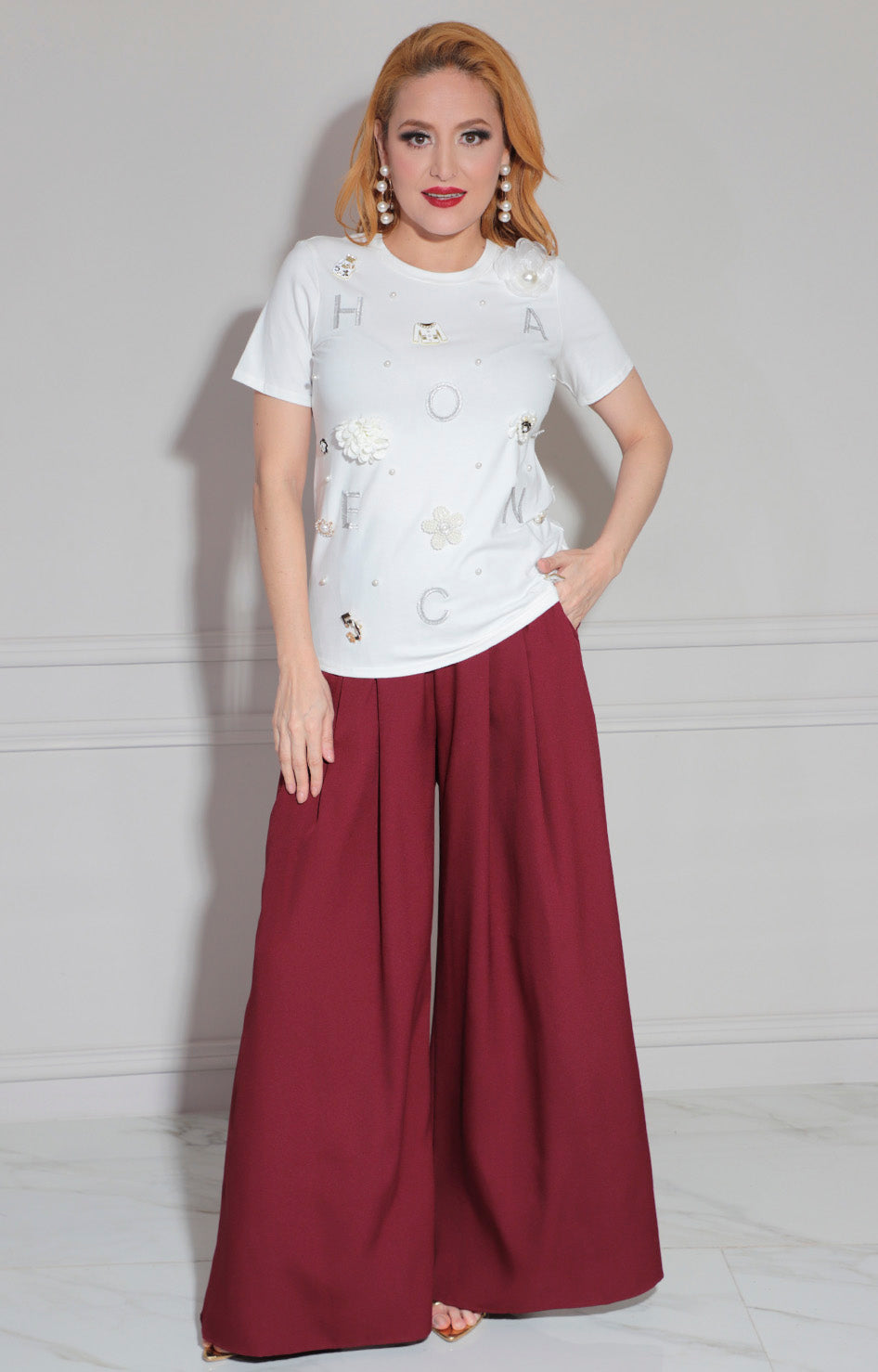 Blusa blanca con perlas
