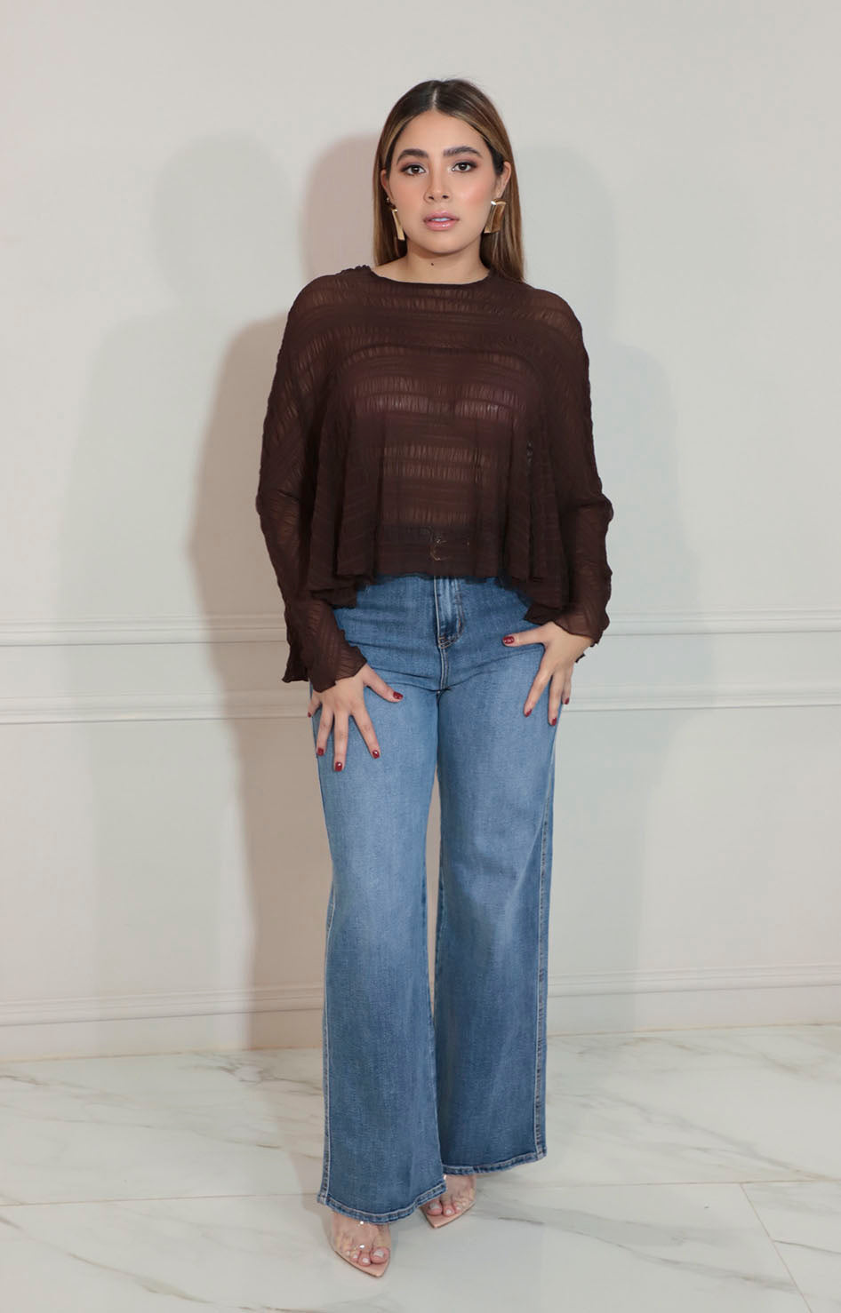 Blusa café corrugada - BLUSA Boutiquemirel 