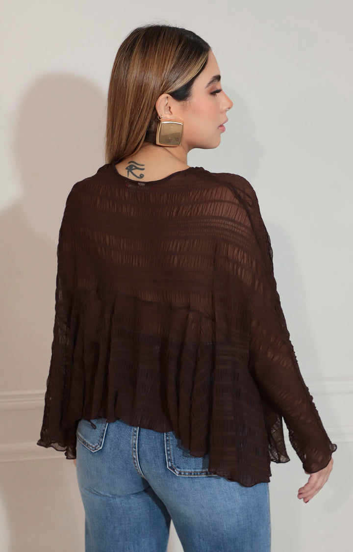 Blusa café corrugada - BLUSA Boutiquemirel 