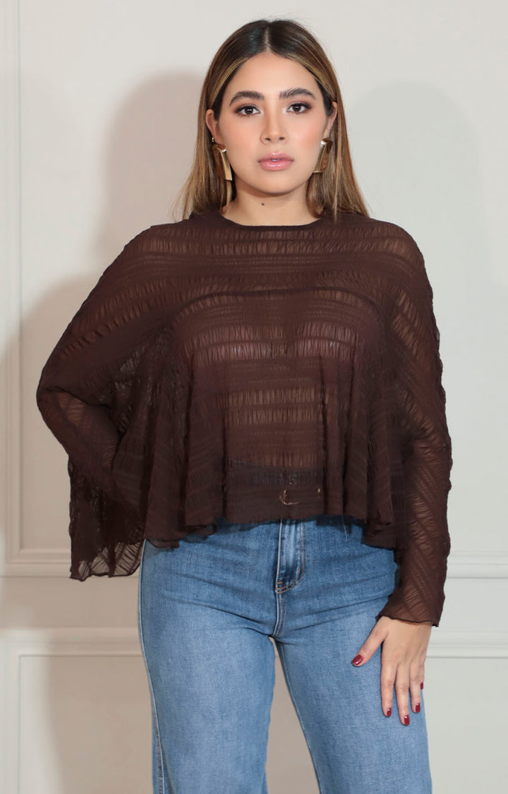 Blusa café corrugada - BLUSA Boutiquemirel 