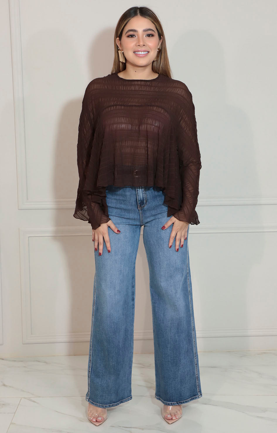 Blusa café corrugada - BLUSA Boutiquemirel 