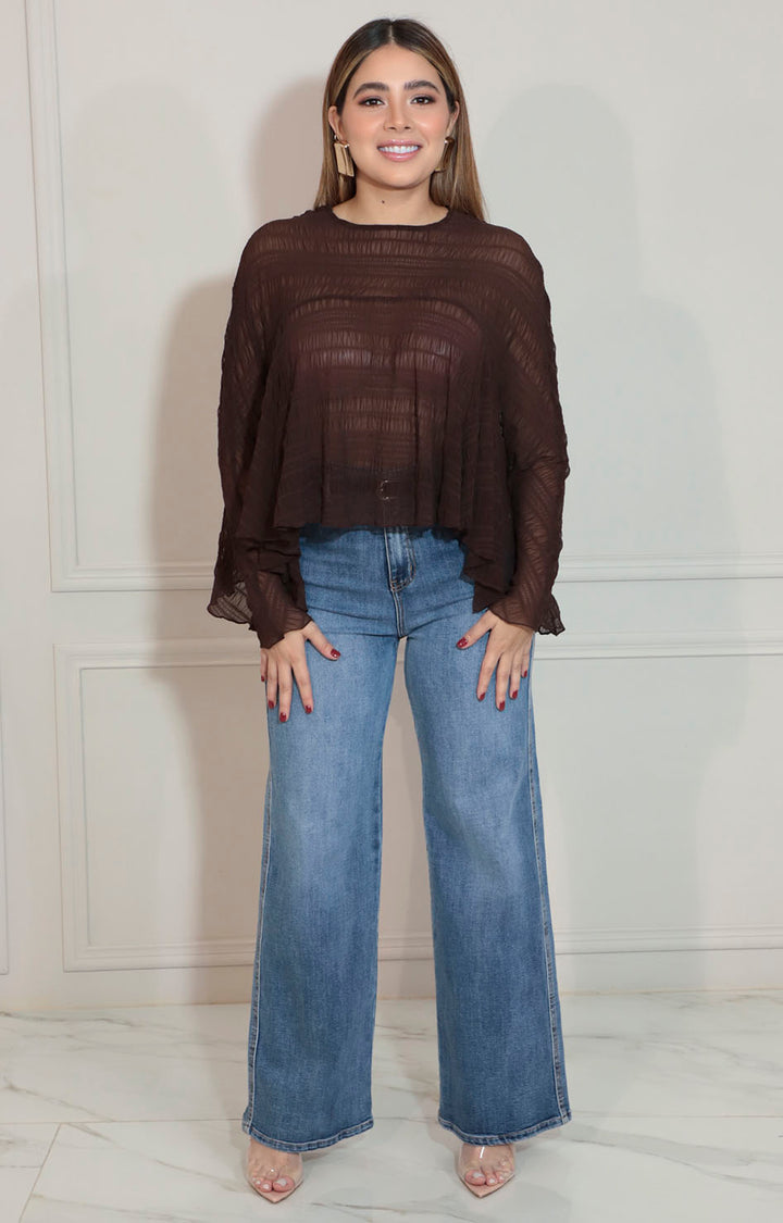 Blusa café corrugada - BLUSA Boutiquemirel 