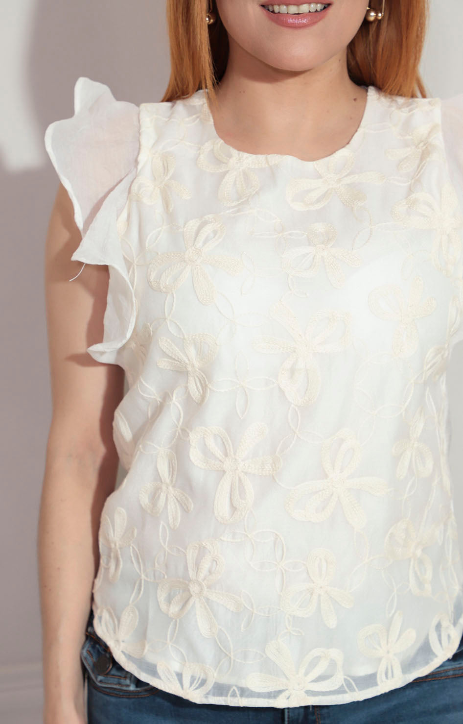 Blusa beige con bordado sin manga - BLUSA Boutiquemirel 