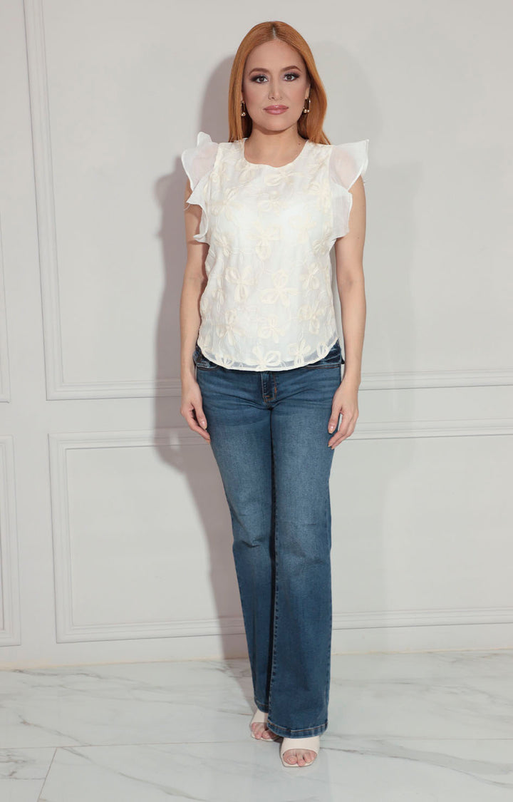 Blusa beige con bordado sin manga - BLUSA Boutiquemirel 