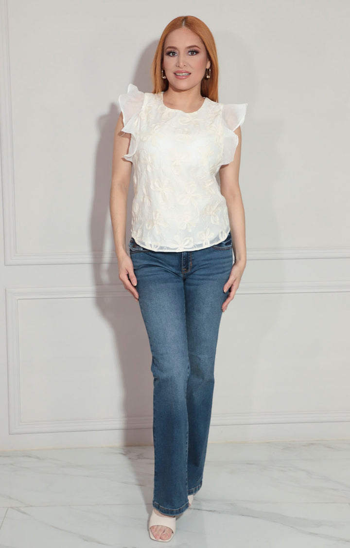 Blusa beige con bordado sin manga - BLUSA Boutiquemirel 