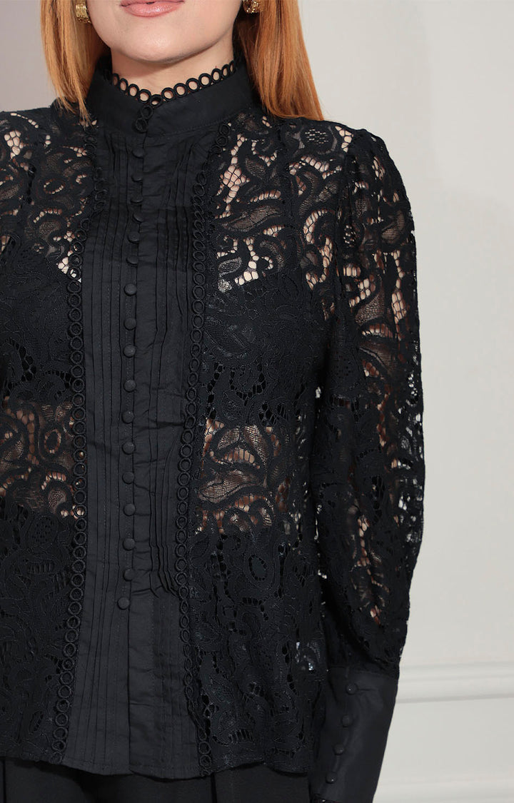 Blusa negra en encaje - BLUSA Boutiquemirel 