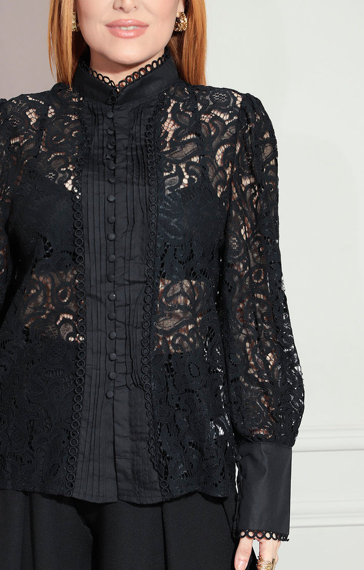 Blusa negra en encaje - BLUSA Boutiquemirel 