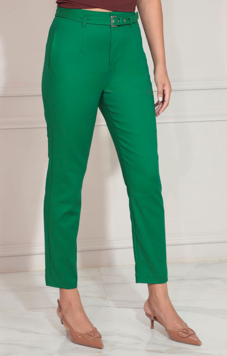 Pantalón verde con cinturón - PANTALON Boutiquemirel 