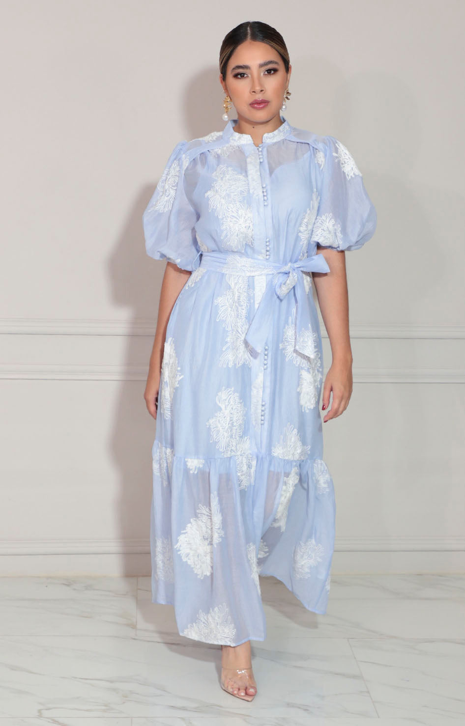 Vestido azul bordado - VESTIDO Boutiquemirel 