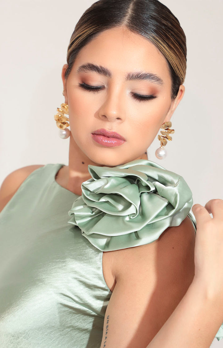 Vestido verde satinado - VESTIDO Boutiquemirel 