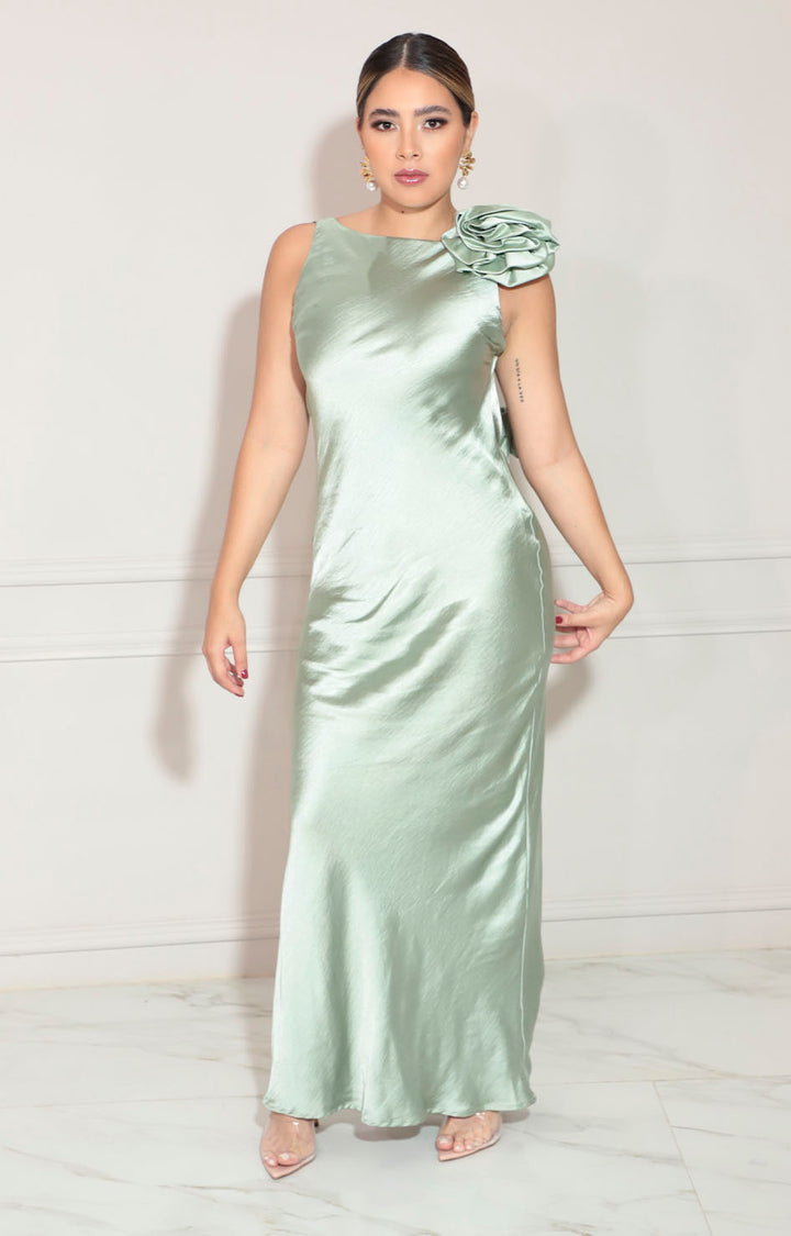 Vestido verde satinado - VESTIDO Boutiquemirel 