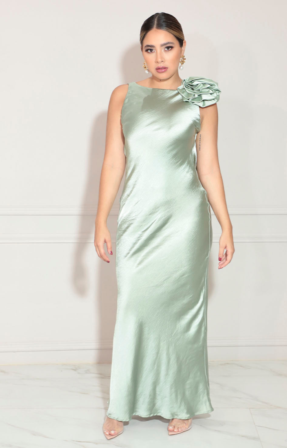 Vestido verde satinado - VESTIDO Boutiquemirel 