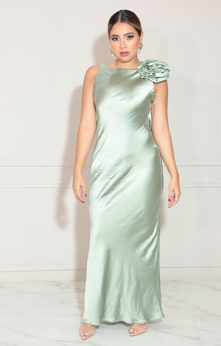 Vestido verde satinado - VESTIDO Boutiquemirel 
