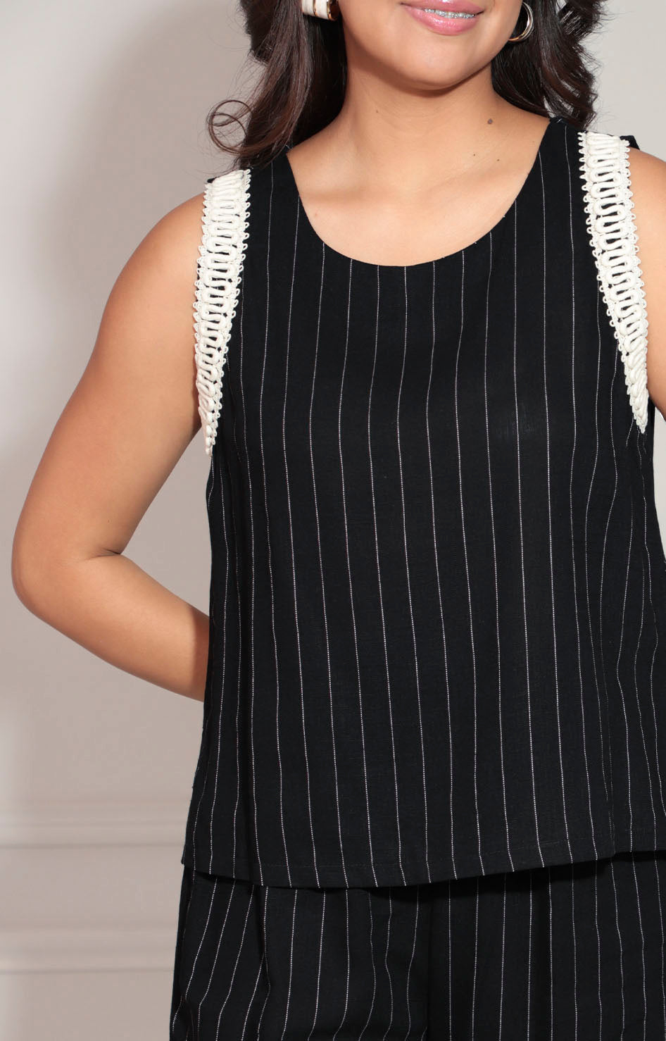 Conjunto negro estampado de rayas con bordado - CONJUNTO Boutiquemirel 