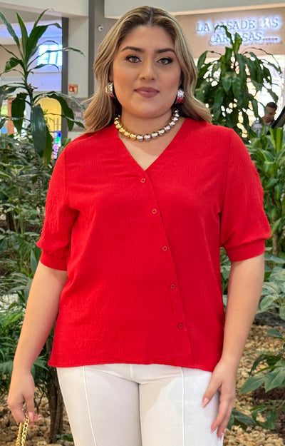 Blusa roja con botones cruzados - BLUSA Boutiquemirel 