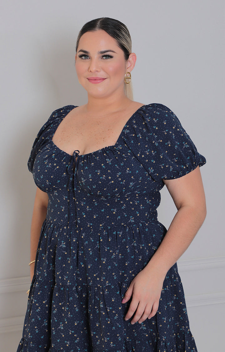 Vestido azul marino estampado - VESTIDO CORTO CURVY Boutiquemirel 