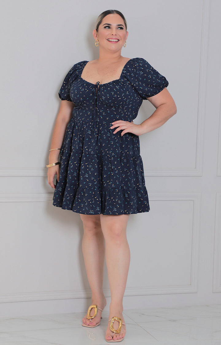 Vestido azul marino estampado - VESTIDO CORTO CURVY Boutiquemirel 