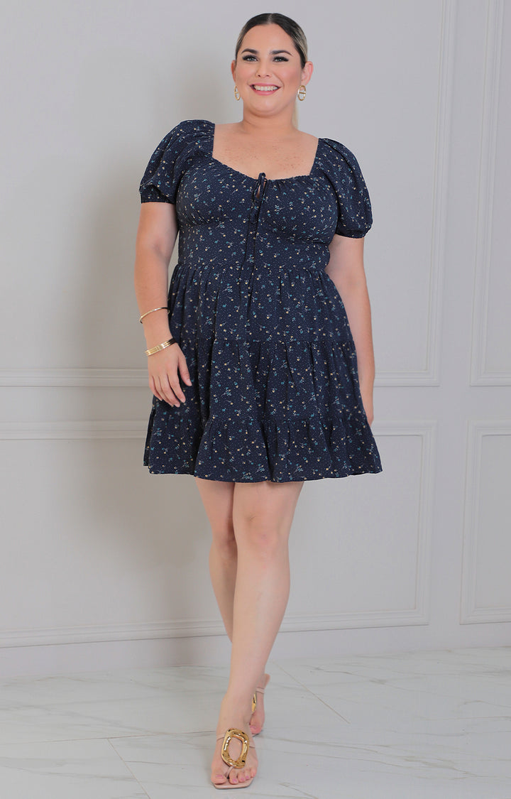 Vestido azul marino estampado - VESTIDO CORTO CURVY Boutiquemirel 
