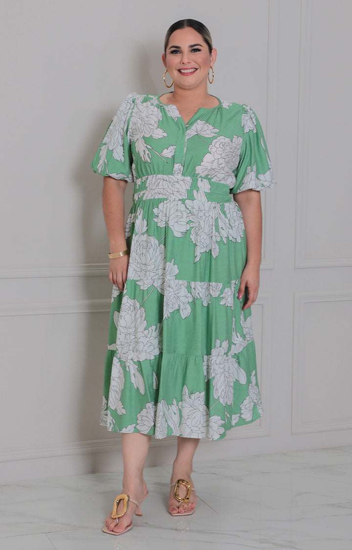 Vestido verde estampado de flores - VESTIDO LARGO CURVY Boutiquemirel 