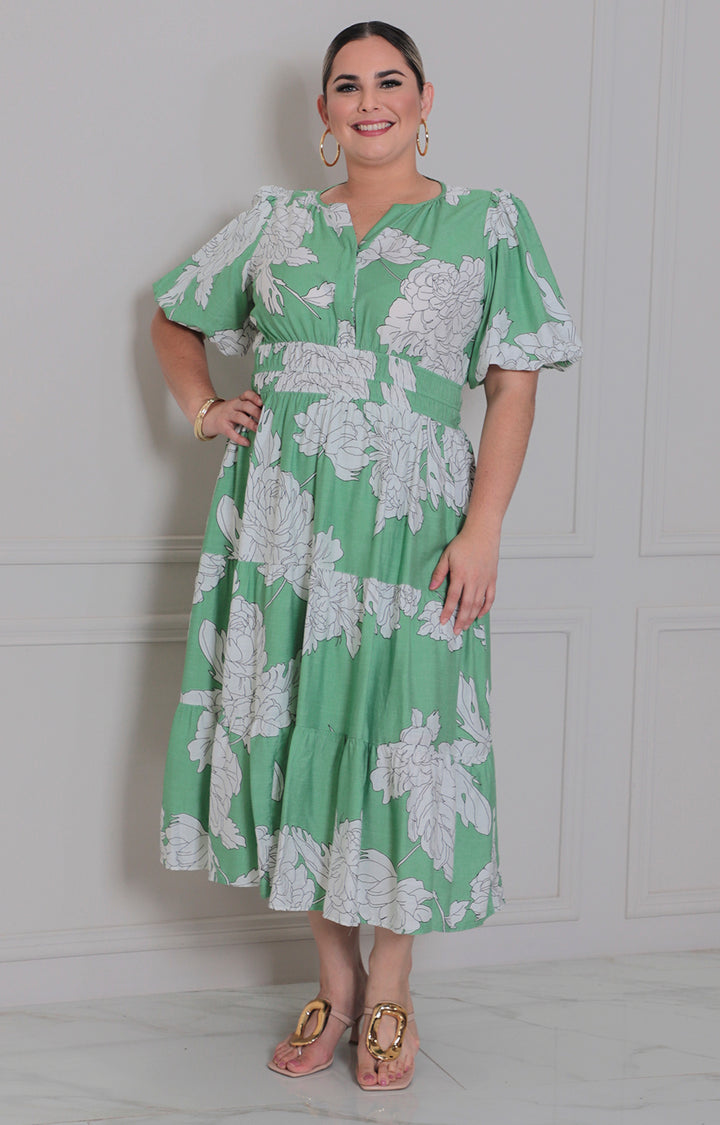 Vestido verde estampado de flores - VESTIDO LARGO CURVY Boutiquemirel 