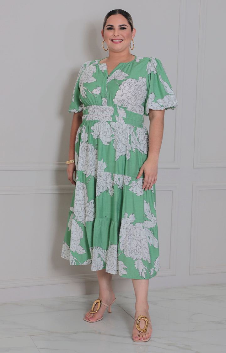 Vestido verde estampado de flores - VESTIDO LARGO CURVY Boutiquemirel 