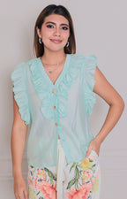 Blusa con botones y volantes frontal - BLUSAS REGULAR Boutiquemirel 