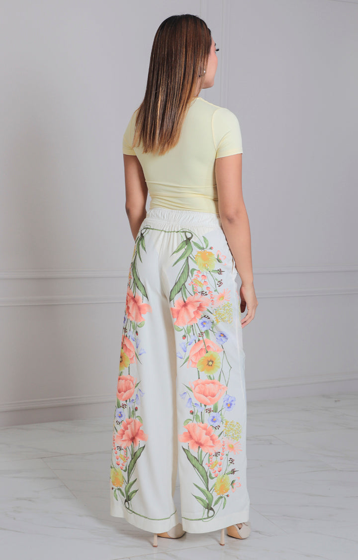 Pantalòn beige estampado de flores - PANTALON REGULAR Boutiquemirel 