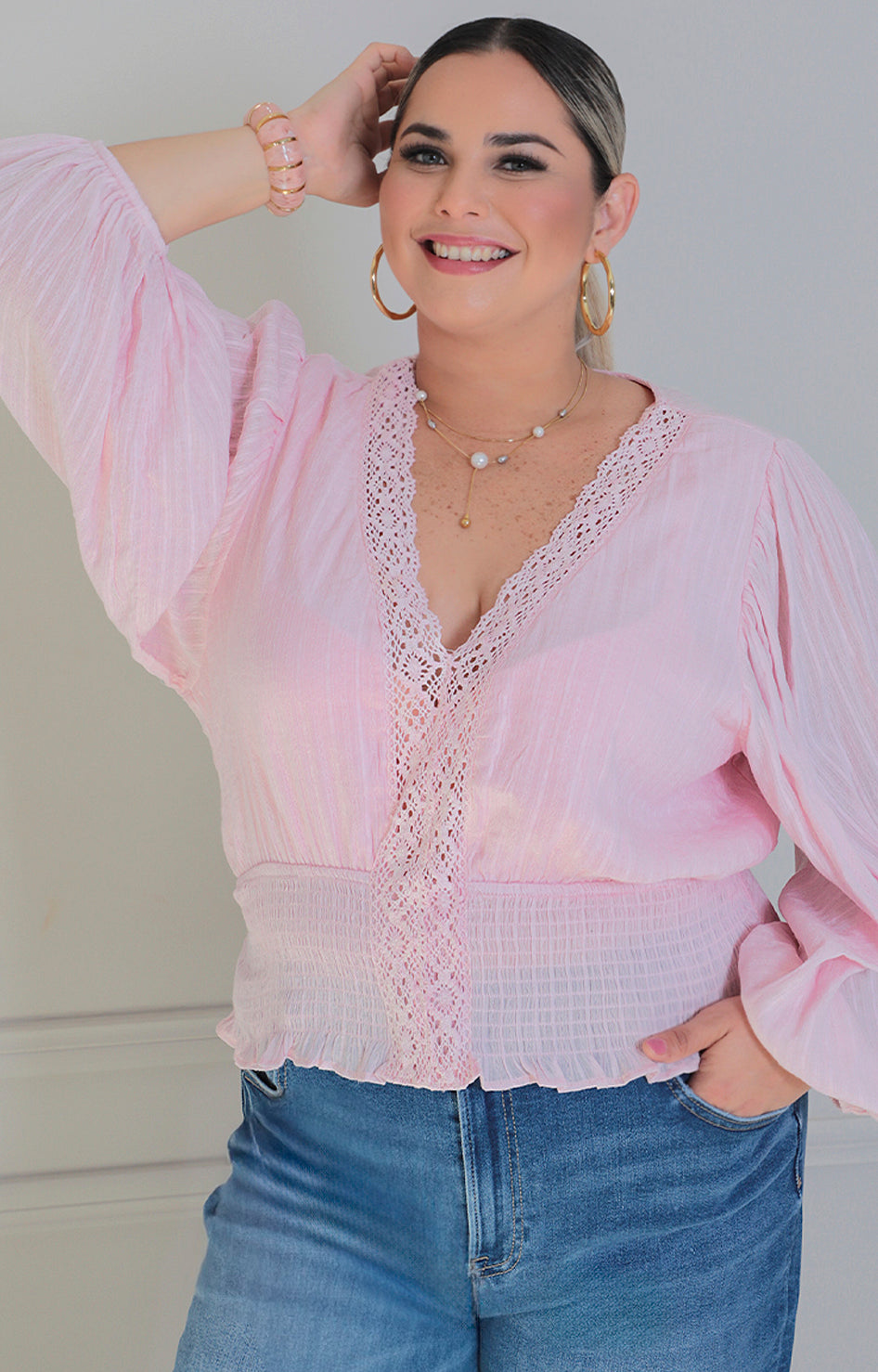 Blusa de manga larga con bordado - BLUSAS CURVY Boutiquemirel 