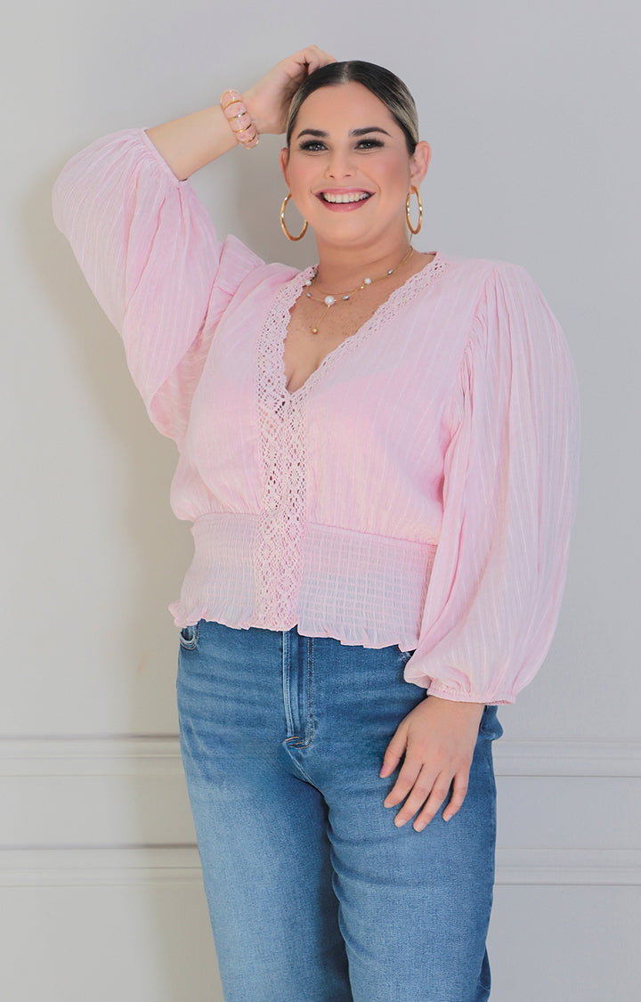 Blusa de manga larga con bordado - BLUSAS CURVY Boutiquemirel 