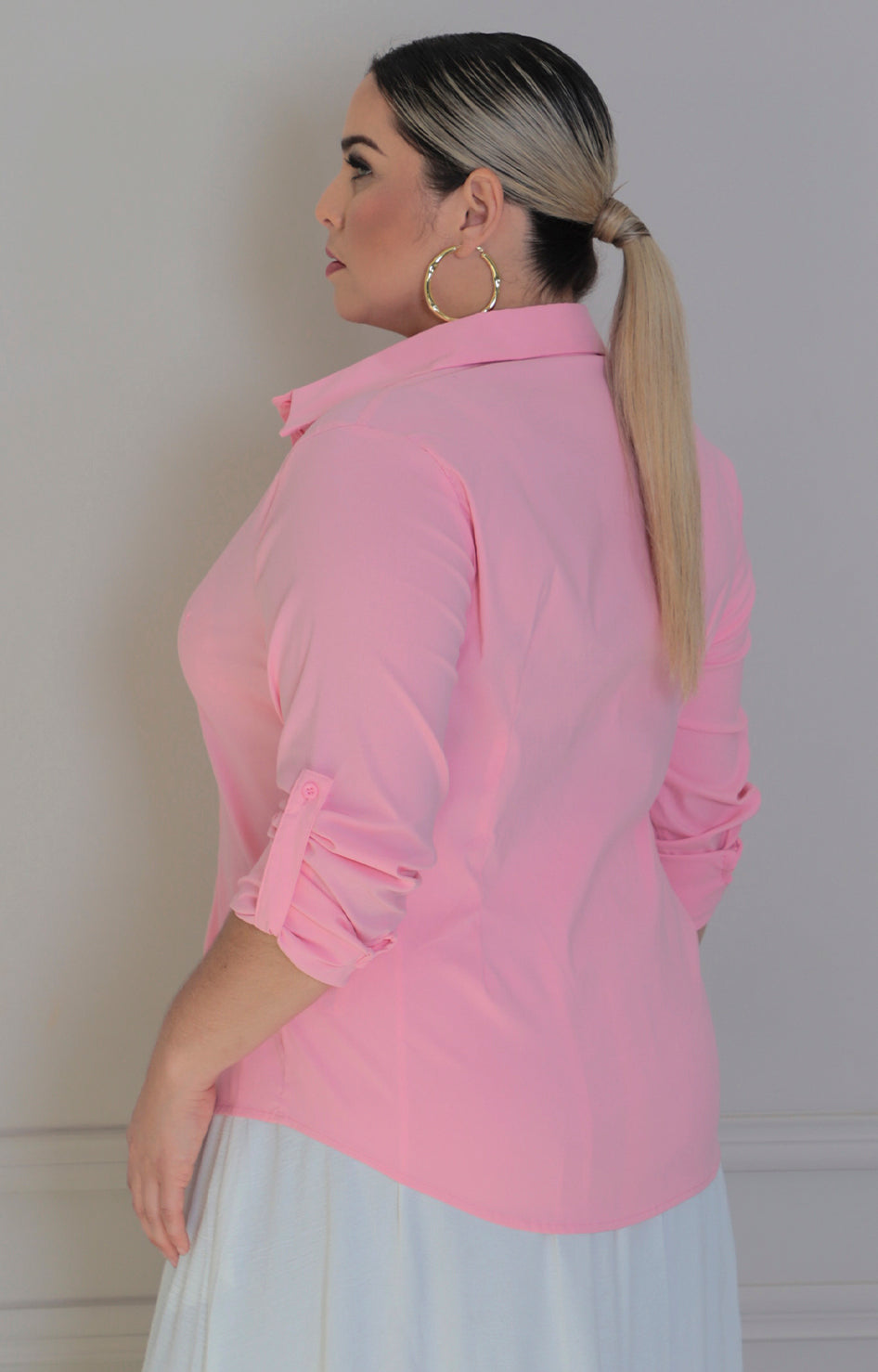 Blusa rosa de manga larga - BLUSAS CURVY Boutiquemirel 