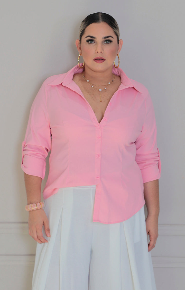 Blusa rosa de manga larga - BLUSAS CURVY Boutiquemirel 