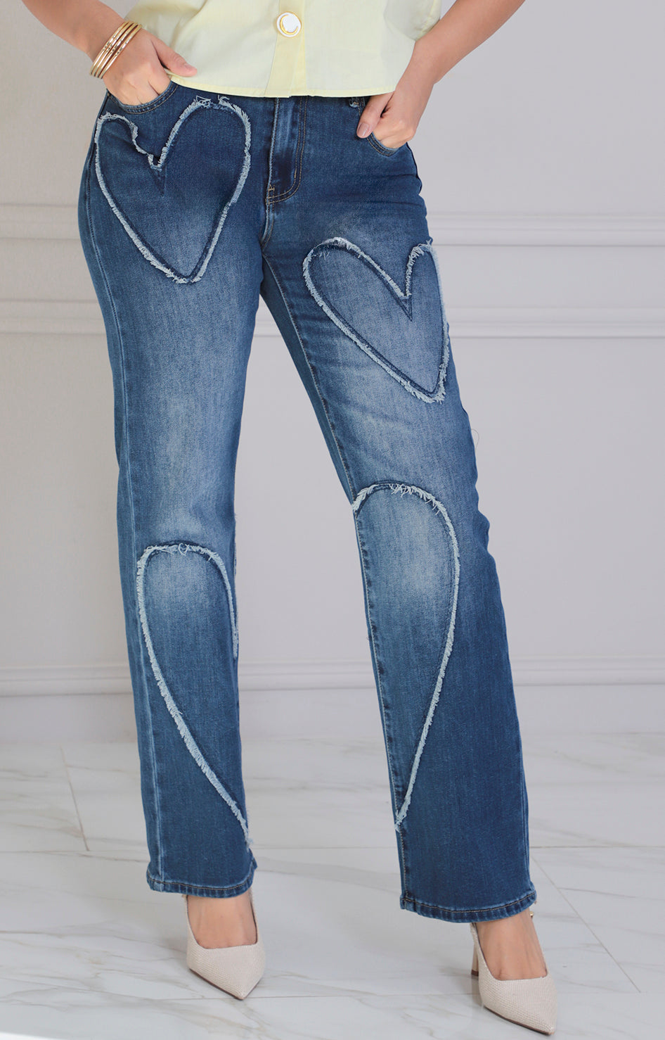 pantalón de mezclilla estampado corazón - PANTALON Boutiquemirel 