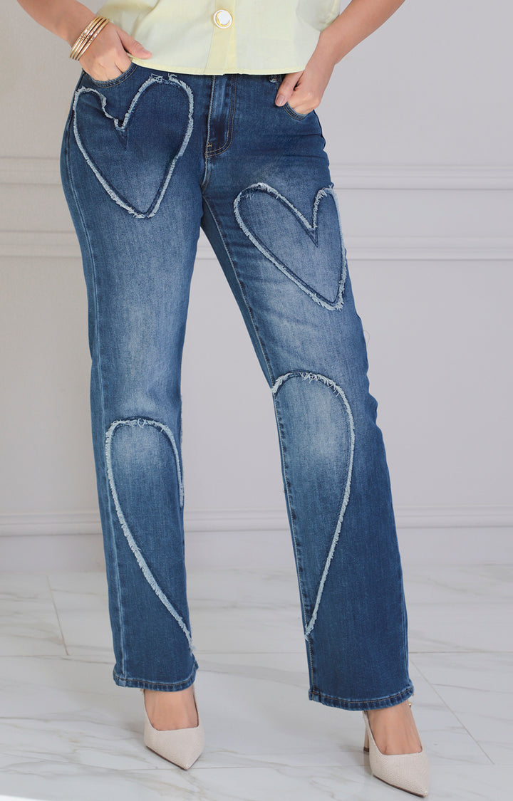 pantalón de mezclilla estampado corazón - PANTALON Boutiquemirel 
