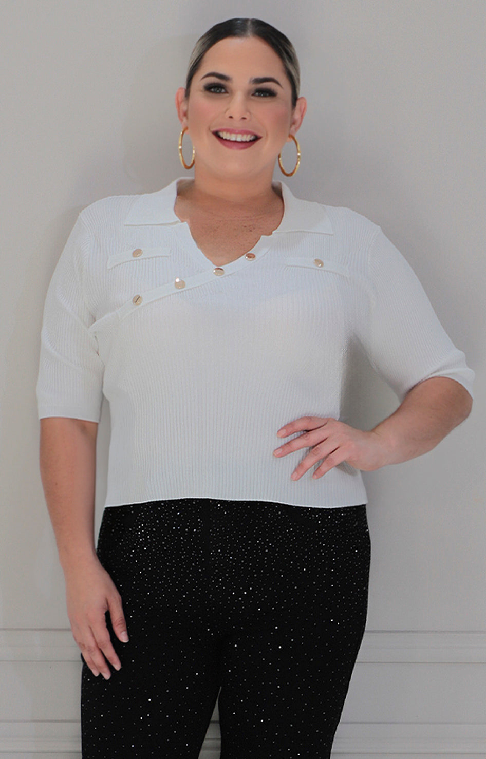 Blusa blanca con detalle de botones - BLUSAS CURVY Boutiquemirel 