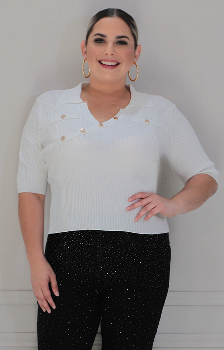 Blusa blanca con detalle de botones - BLUSAS CURVY Boutiquemirel 