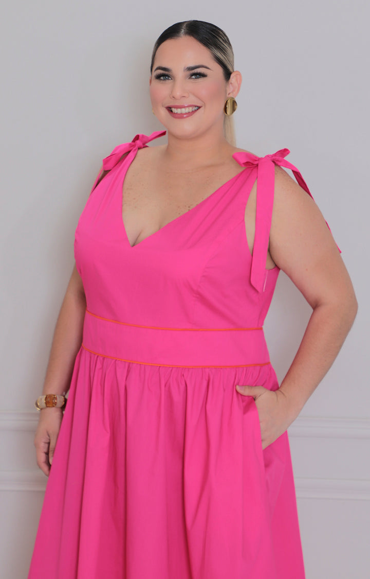 Vestido fucsia de tirantes - VESTIDO LARGO CURVY Boutiquemirel 