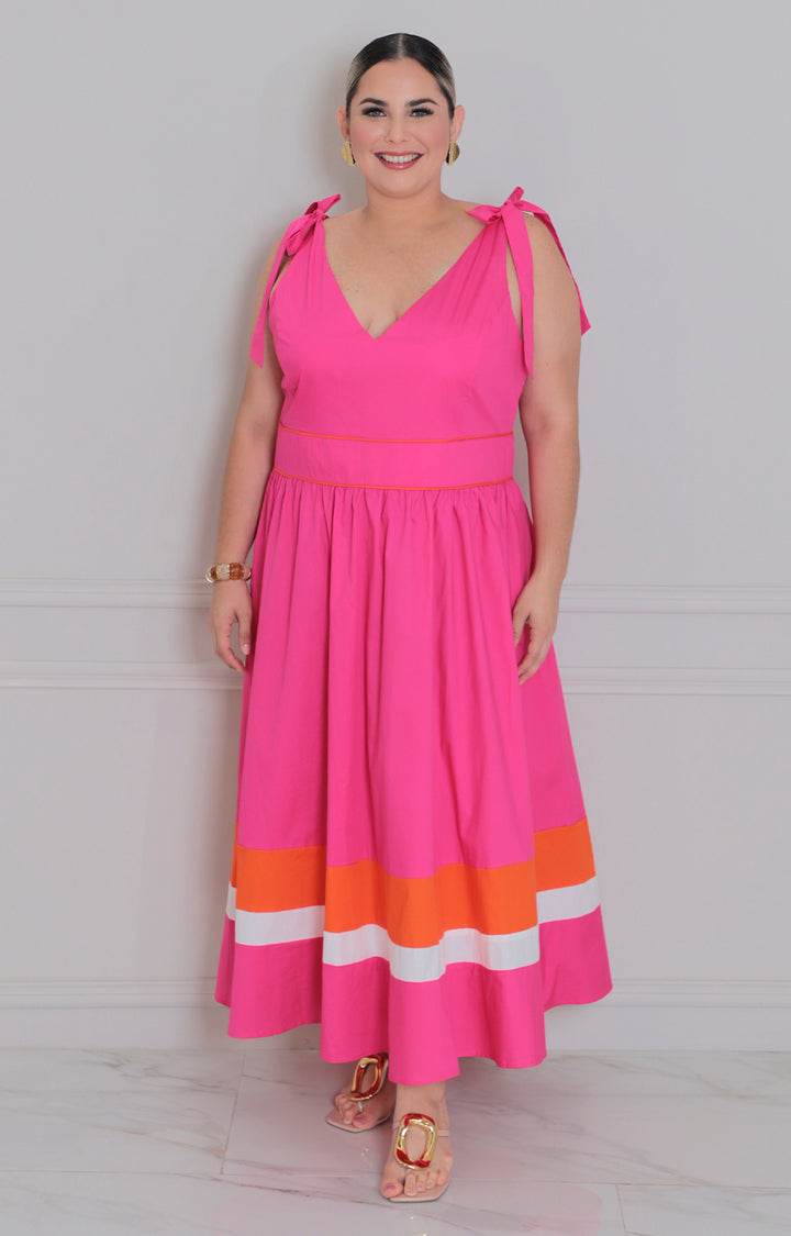 Vestido fucsia de tirantes - VESTIDO LARGO CURVY Boutiquemirel 