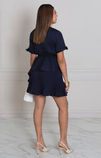 Vestido azul con plisado y cinturòn - VESTIDO Boutiquemirel 