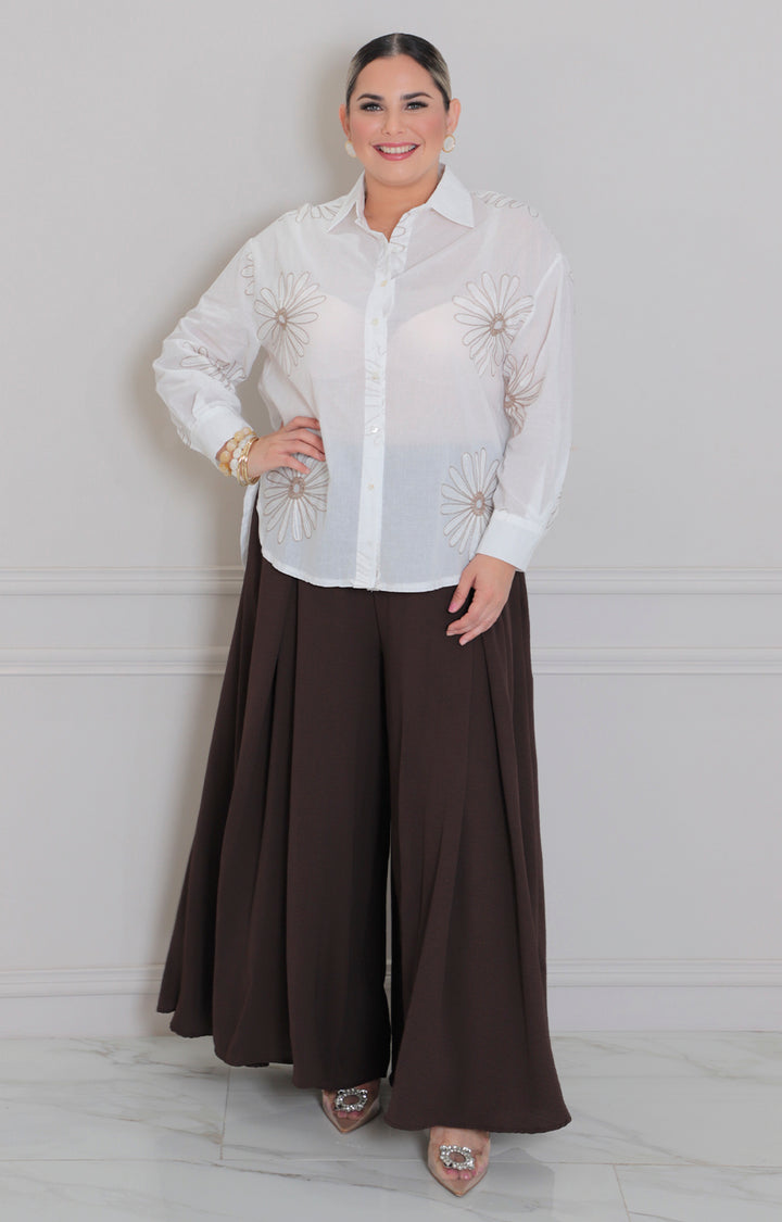 Blusa cafè de botones con bordado - BLUSA CURVY Boutiquemirel 
