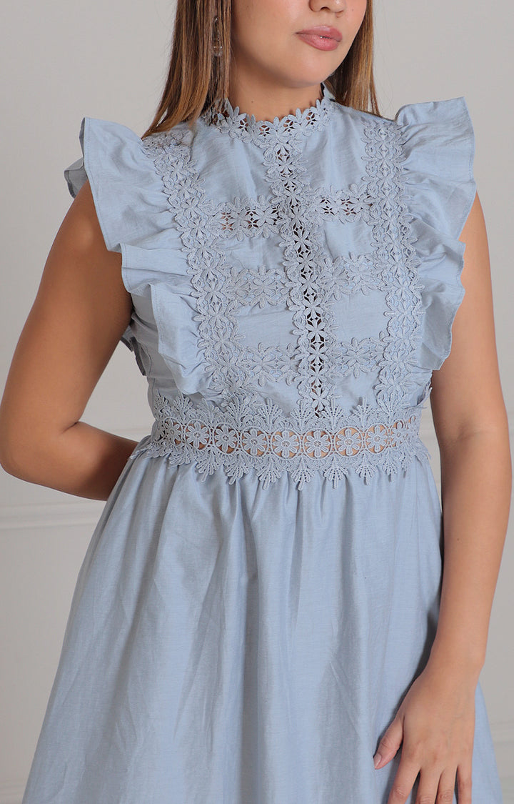 Vestido azul con bordado - VESTIDO LARGO REGULAR Boutiquemirel 