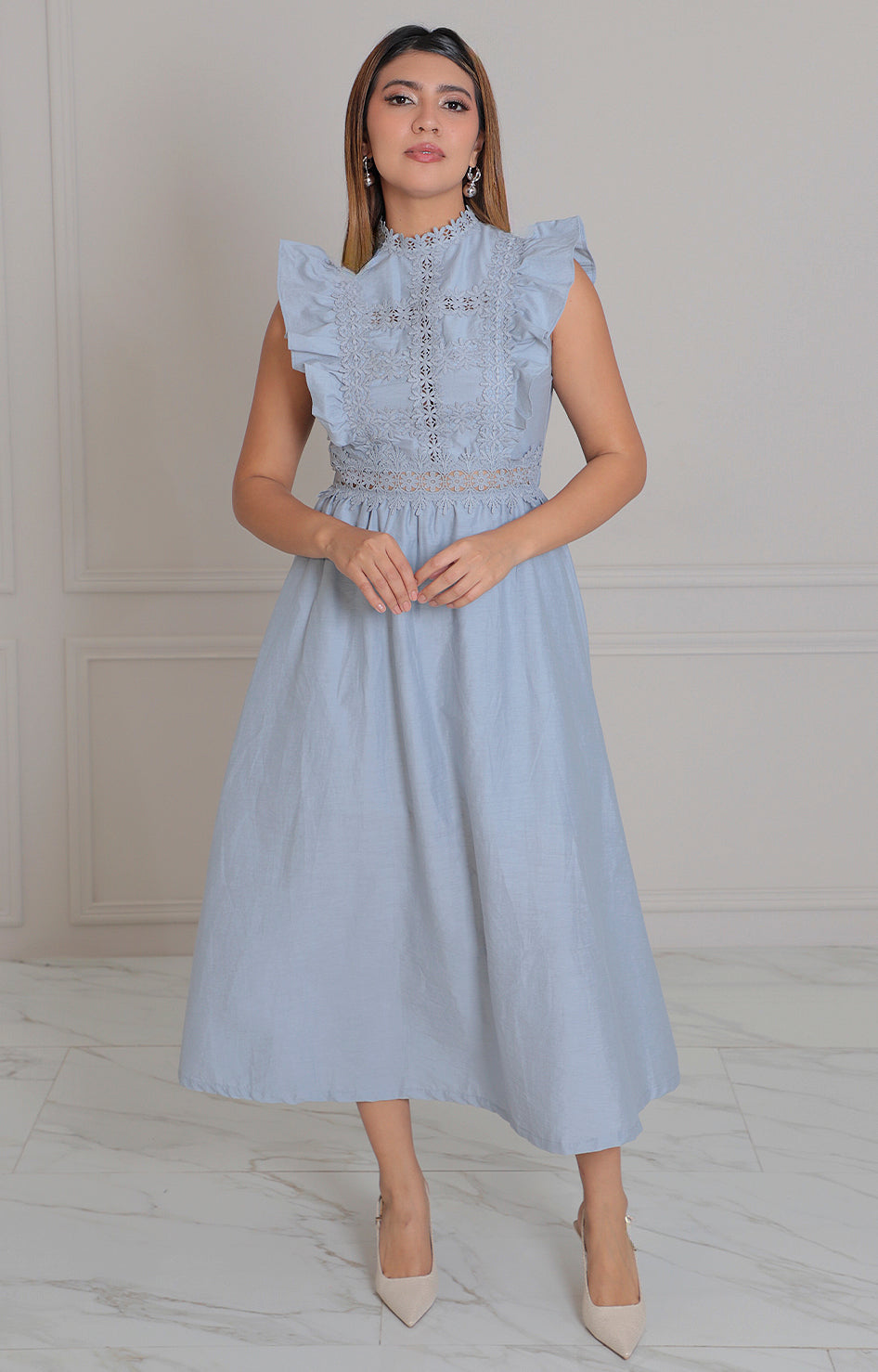 Vestido azul con bordado - VESTIDO LARGO REGULAR Boutiquemirel 