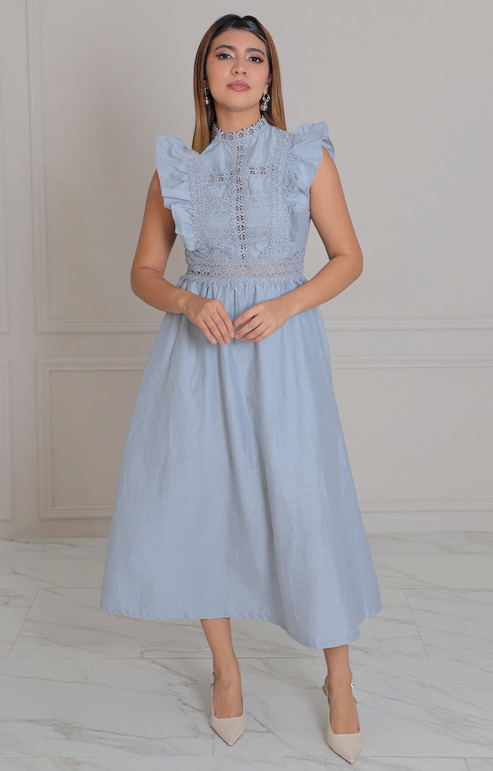 Vestido azul con bordado - VESTIDO LARGO REGULAR Boutiquemirel 